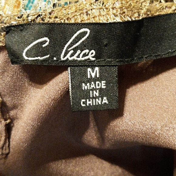 C. Luce Dress Womens M Bronze/Metallic Black Lace Sleeveless Sheer Lightweight - Picture 3 of 5